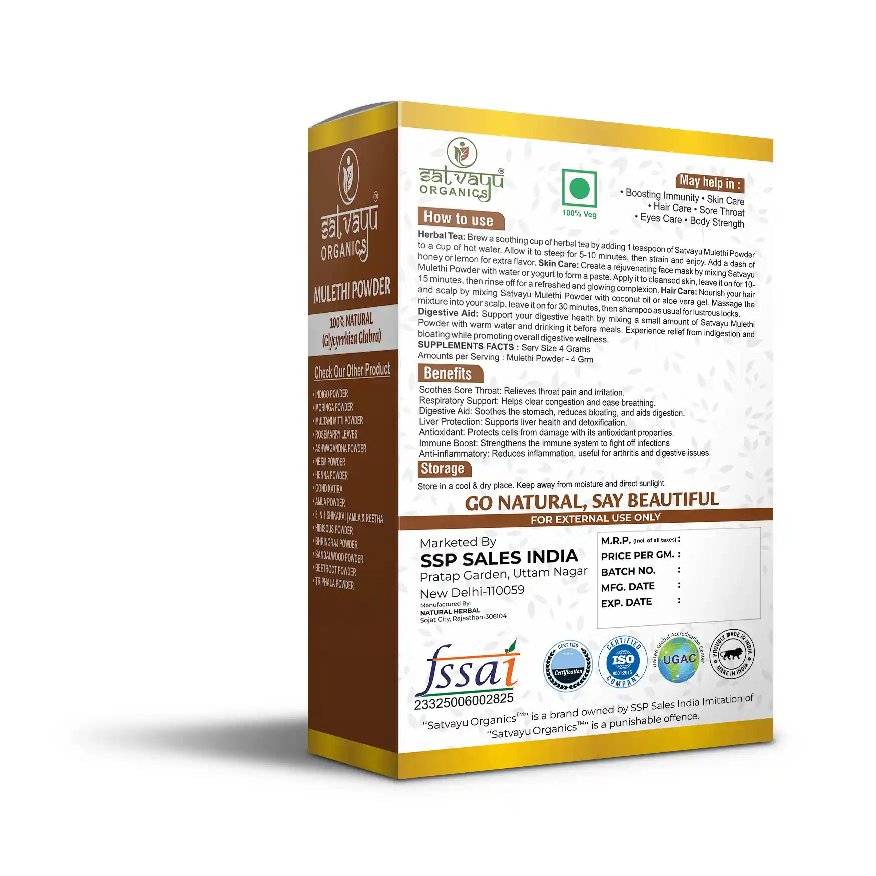 Satvayu Organics Mulethi Powder for Face and Skin Care