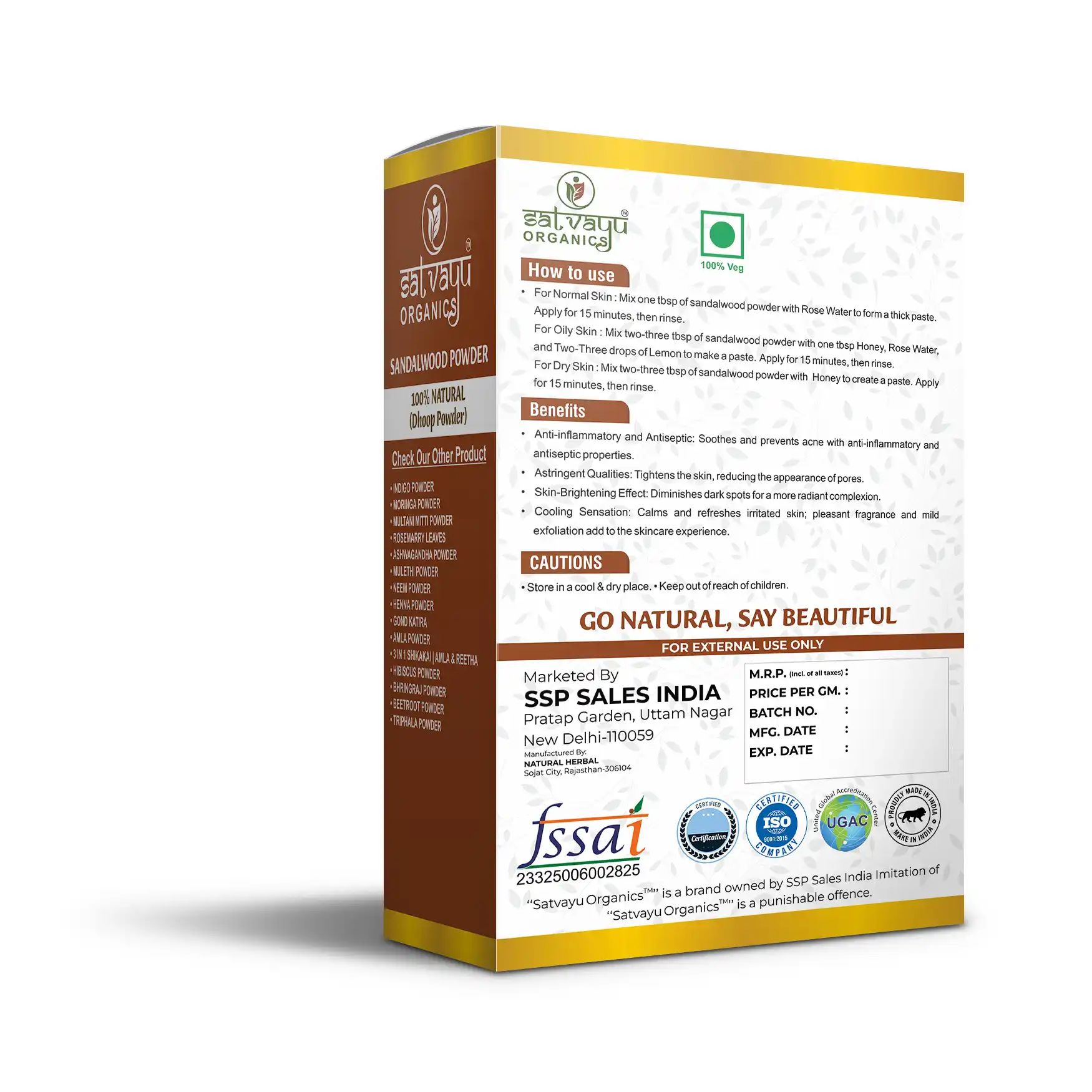 Satvayu Organics Sandalwood Powder for Face and Skin Care